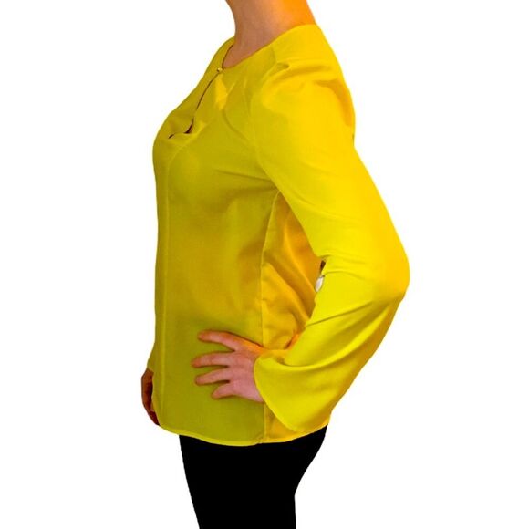 The Limited Yellow Scoop Neck Gold Button Blouse - Picture 6 of 14